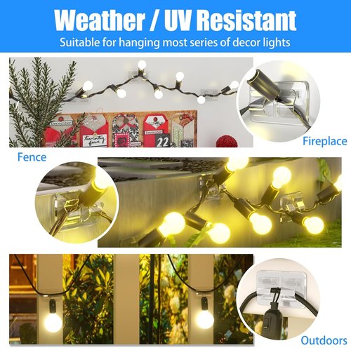 Keviyi Outdoor String Light Hooks - 26 Heavy-Duty Double Hooks with Waterproof Adhesive Strips