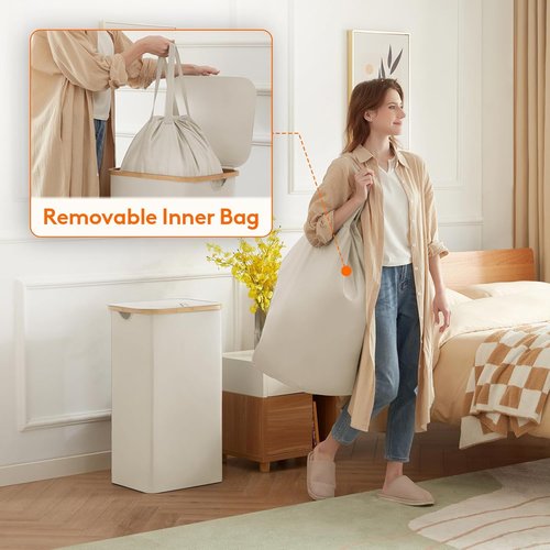 Lifewit 100L Laundry Basket - Foldable Hamper with Lid & Bamboo Handles | Large White Design