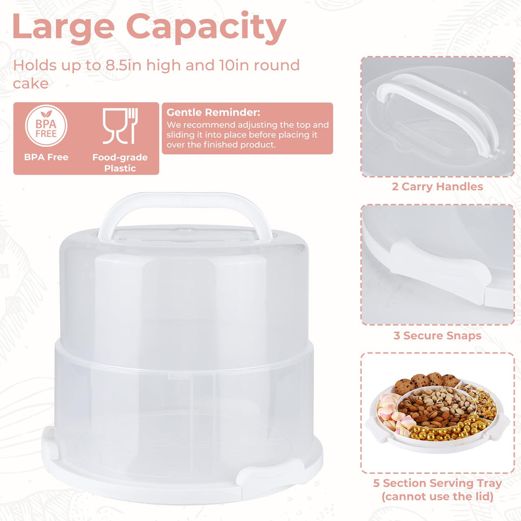 Targihoemt Foldable Cake Carrier, Holds up to 10in Round and 8.5in High Cake, with Lid and Handle