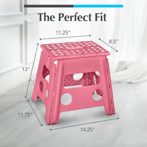 Handy Laundry Folding Step Stool - Lightweight & Sturdy for Adults and Kids - Easy One Flip Open | Pink - 13 Inch