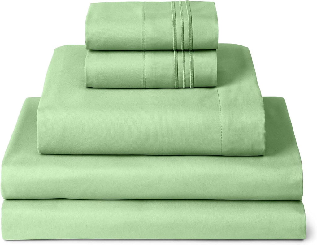 Mellanni Split King Sheets Set - 5 PC Luxury Bedding Collection | Extra Soft, Cooling, Wrinkle-Resistant (Pistachio)