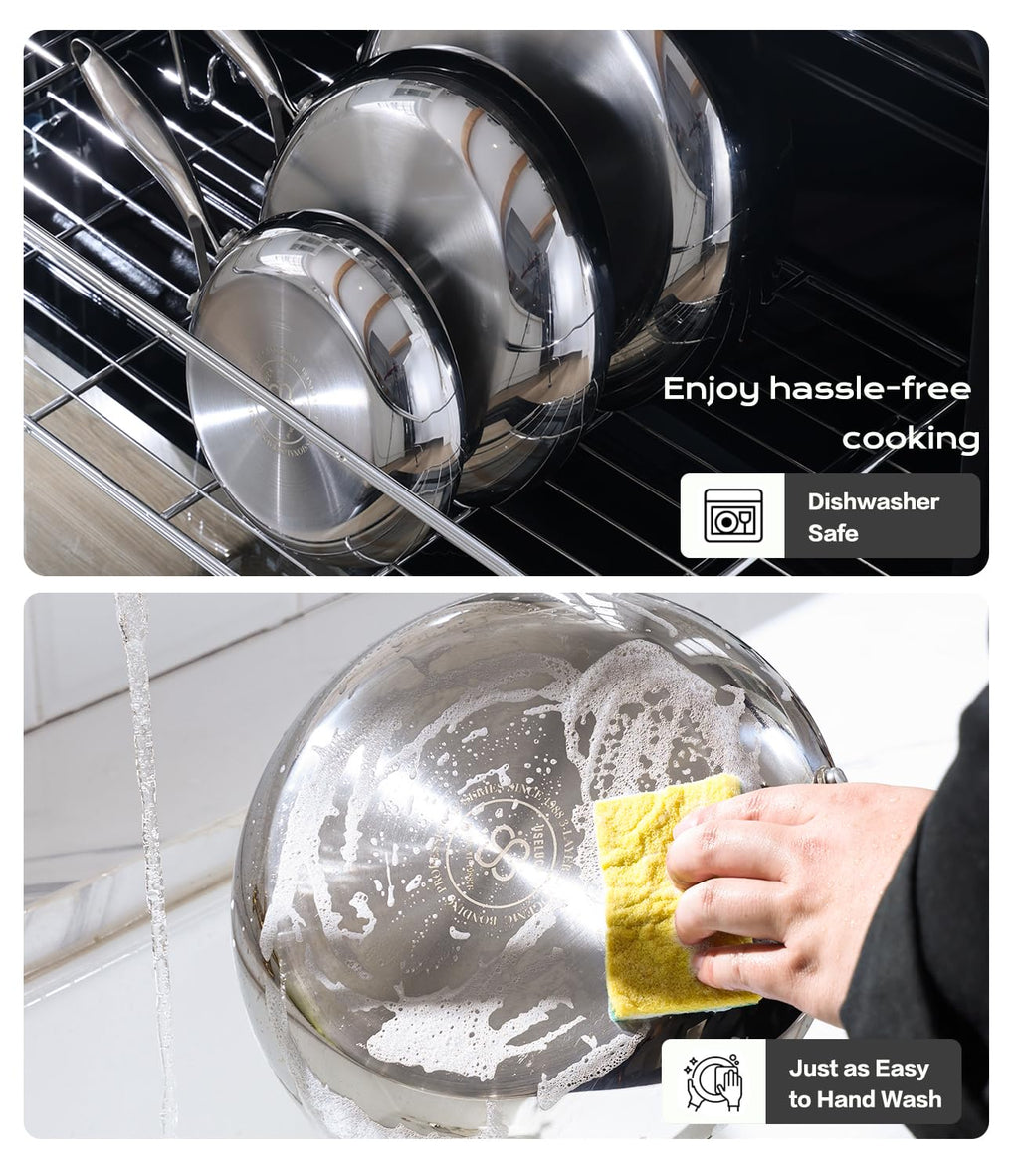 USELUCK 12 Inch Stainless Steel Frying Pan with Lid, 3-Ply Stainless Clad Skillets Fry Pan Fast & Even Heating, Oven Safe Up to 600℉ Dishwash Safe Compatible for All Cooktops Kitchen Cookware