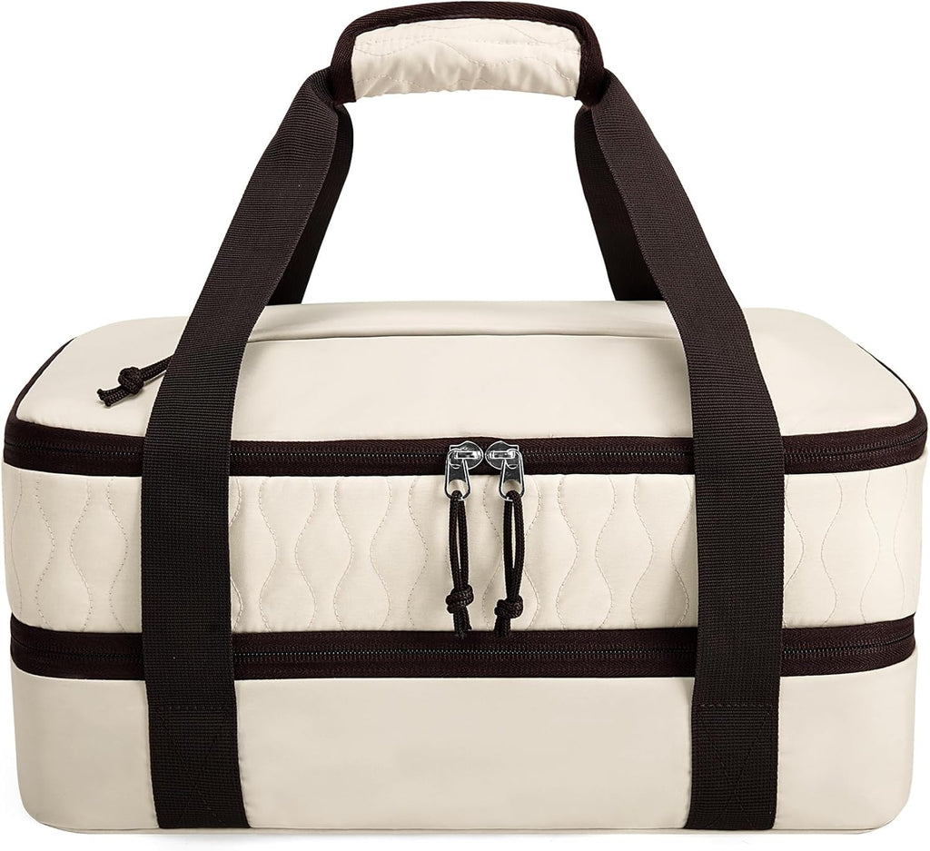 Trunab Insulated Casserole Carrier - Double Thermal Food Containers for 9x13 Inch Dishes | Beige