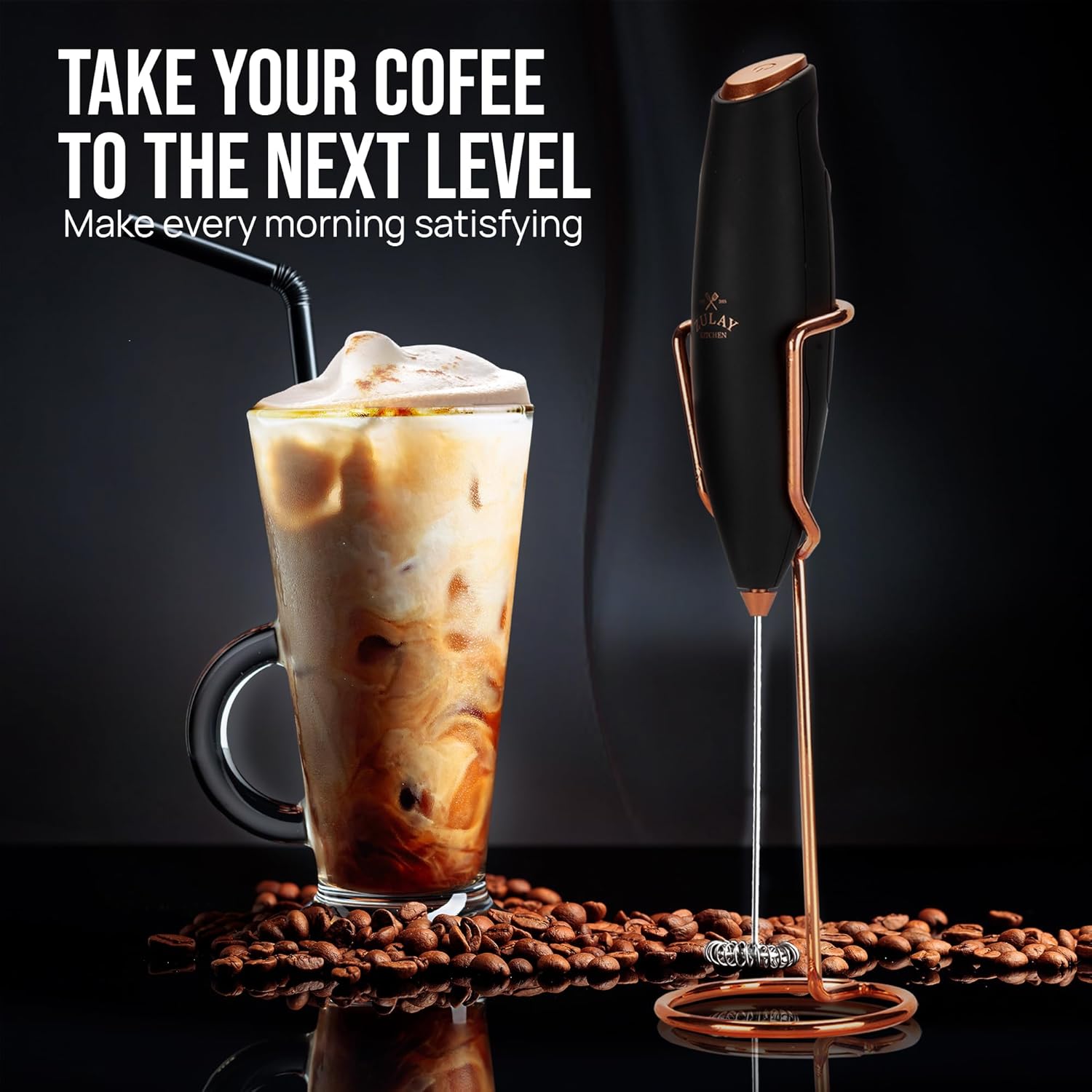 Zulay Kitchen Milk Frother - Luxury Handheld Electric Foam Maker with 4 Duracell Batteries | Perfect for Coffee, Lattes & Hot Chocolate