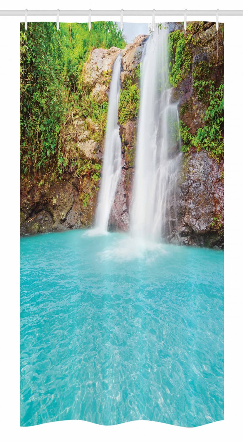 Ambesonne Waterfall Stall Shower Curtain, Waterfall and Clear Natural Pool Plants Sunbeams in a Summer Day View, Fabric Bathroom Decor Set with Hooks, 36" W x 72" L, Aqua Green Pale Brown