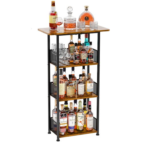 Eyteenokk Wine Rack Freestanding Floor:4 Tier Whiskey Wine Rack Mini Bar Cart,Liquor Cabinet-Home Bar for Bottles,Cocktail Shaker,Mugs-(23.6 * 11.8 * 40inch)