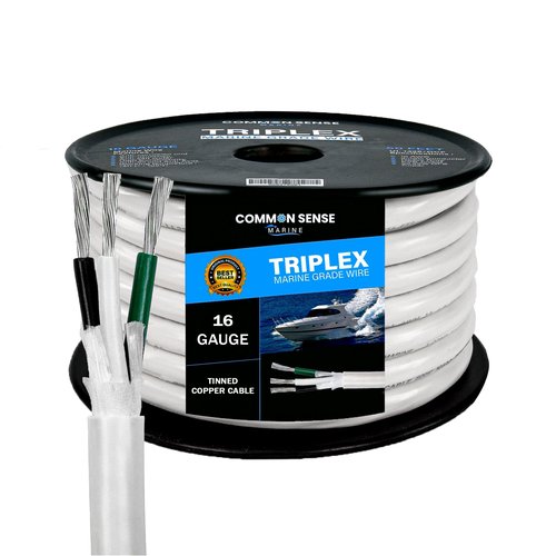 16 Gauge 3 Conductor Marine Wire - 100 ft Triplex Round Marine Grade Wire Tinned Copper Oxygen-Free Insulated - 16/3 AWG UL 1426 Standard PVC Wire for Boat, Automotive, Speakers & Trailers