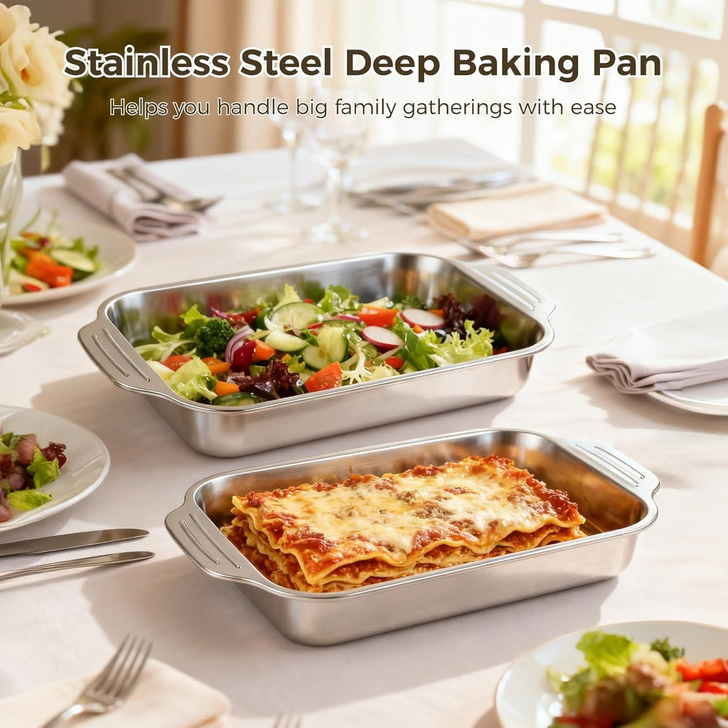 Skiennix Stainless Steel Cake Pans - 9x13 Rectangular Baking Trays with Silicone Brush & Spatula
