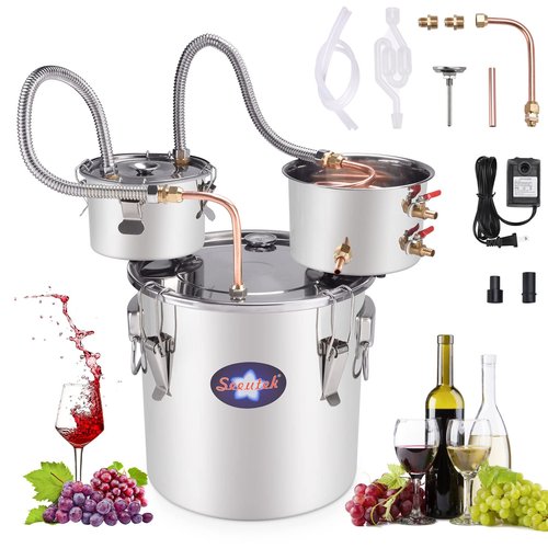 Suteck Alcohol Still, 8 Gal 30 L Stainless Steel Copper Still with Thumper Keg and Build-in Thermometer for Home Brewing, DIY Whisky Brandy, Happy New Year Gifts, Included Pump