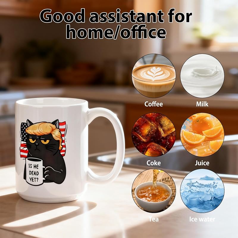 Is He Dead Yet Coffee Mug - 15 oz Ceramic FDT Cup, Black Cat Gift for Liberal Coworkers
