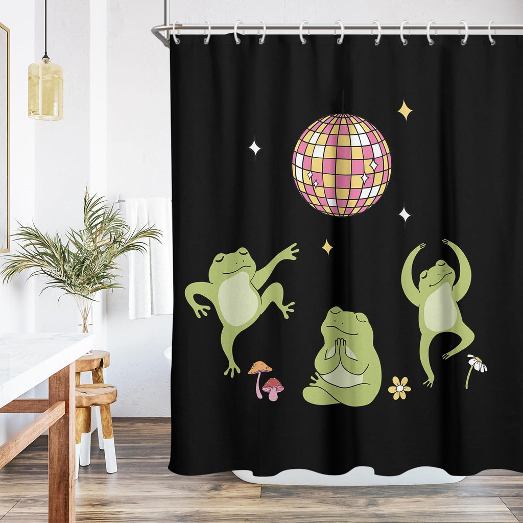 EGLGCC Cute Funny Shower Curtain Black Kids Frog Fun Animal Anime Unique Pattern Aesthetic Funky Boy Cartoon Trendy Art Kawaii Design 60x72 Inch Fabric Polyester Cloth Washable Bathroom Decor 12 Hooks