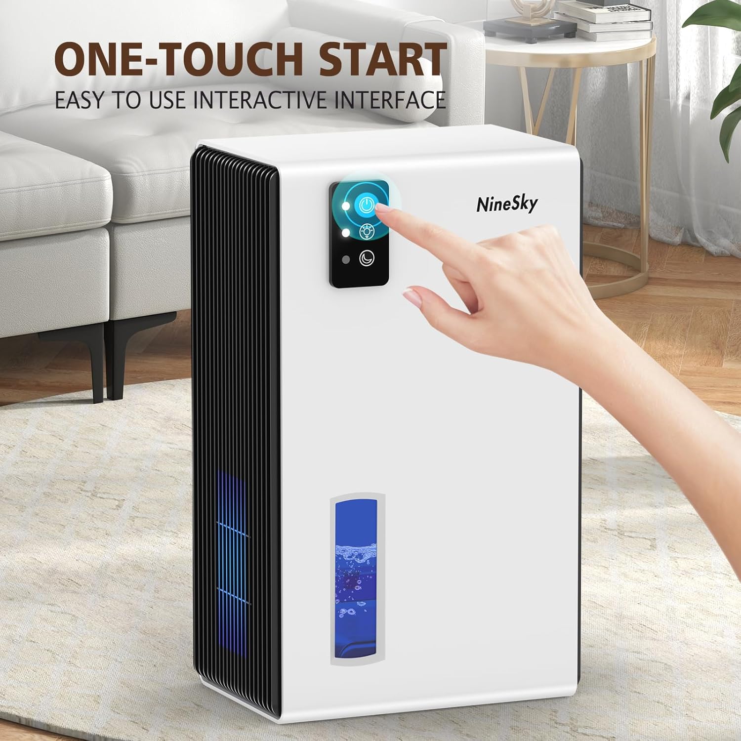 NineSky Dehumidifier - 1000 Sq.Ft. Capacity with 95Oz Water Tank | Quiet Operation & 7-Color Ambient Light (White)