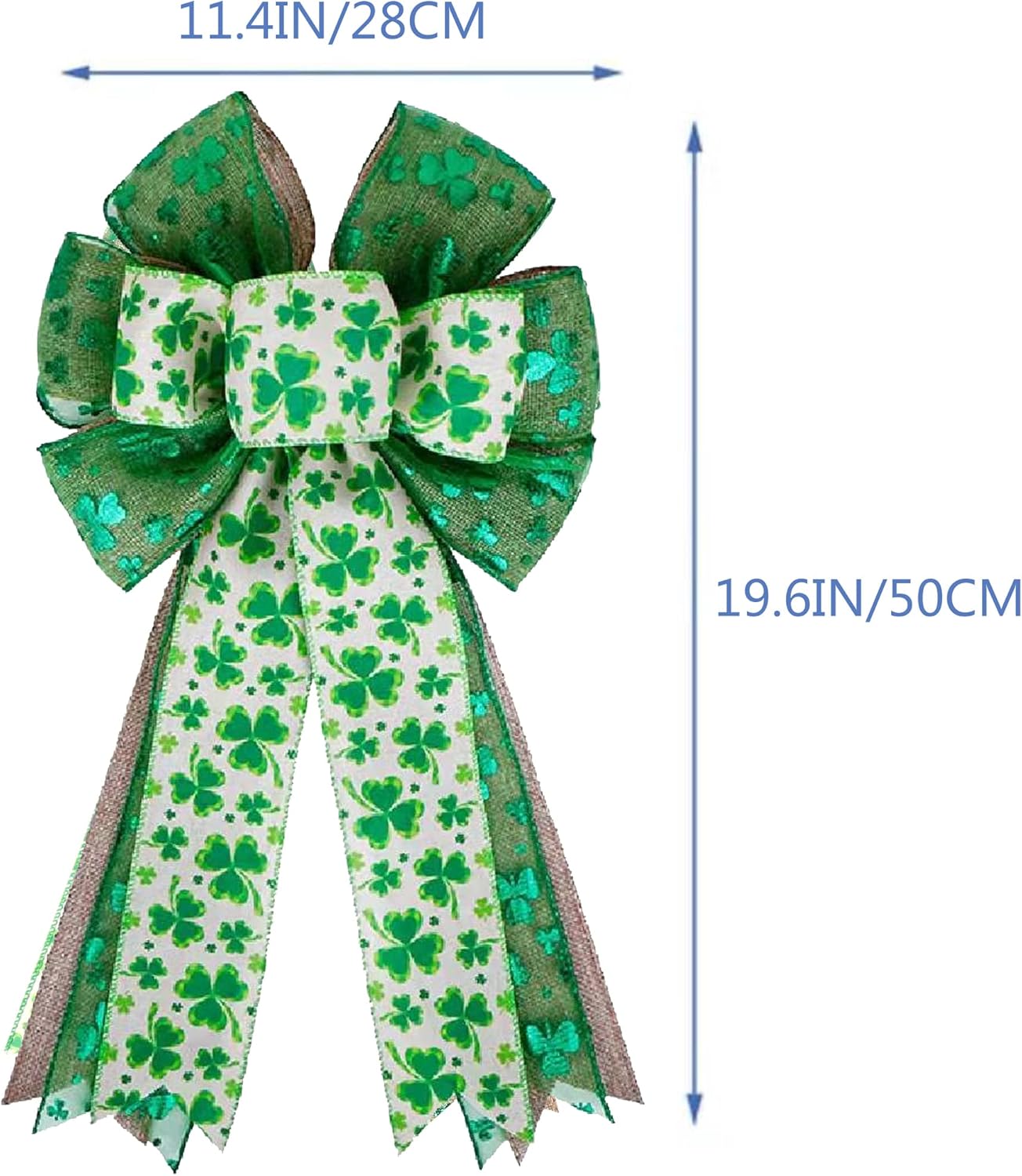 Skiennix St. Patrick's Day Bow - Large Burlap White & Green Glitter Shamrock Wreath Decoration