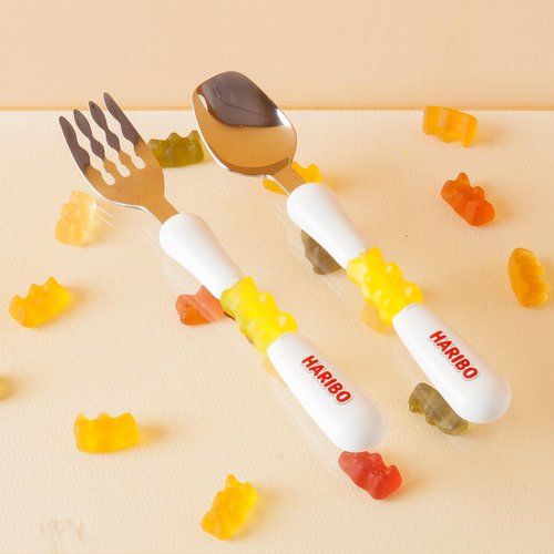 HARIBO Goldbear Spoon and Fork Set - Kids & Toddlers Stainless Steel Flatware with HARIBO Goldbear Figure Handle, Kids Eating Utensils for 4 years + Child, BPA Free Silverware for Kids (Yellow)