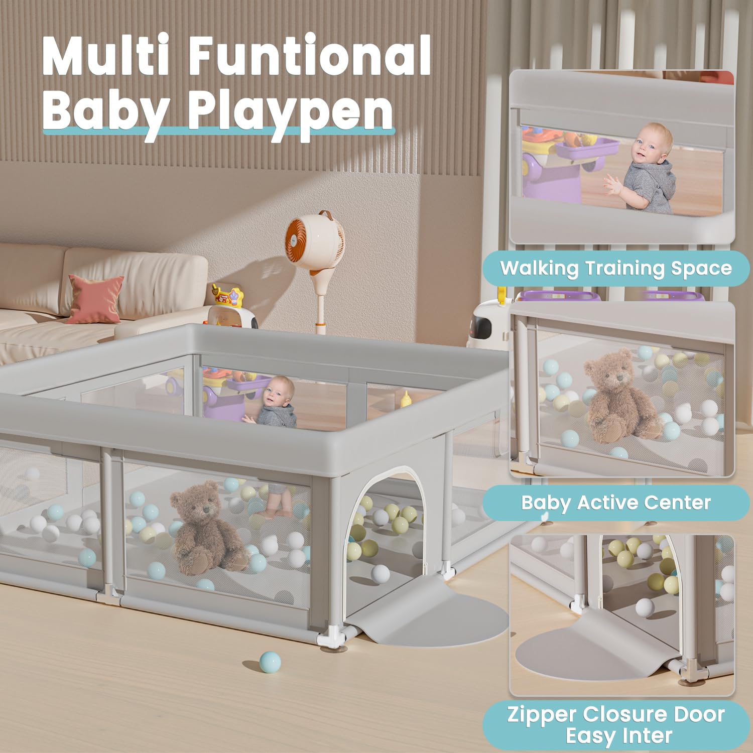 Hiaksedt Baby Playpen 50x50 Inch, Play Pens for Babies and Toddlers Baby Fence Play Yards for Indoor & Outdoor with Breathable Mesh Anti-Fall Playpen