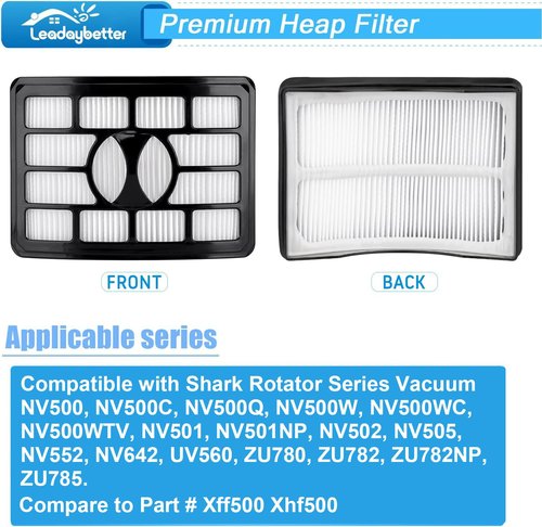 Leadaybetter Filter Replacement for Shark Rotator Pro Lift-Away NV500, NV501, NV502, NV505, NV552, NV642, UV560, ZU780, ZU782, ZU785. Compare to Part # Xff500 Xhf500, 2 + 4 Foam & Felt Filters