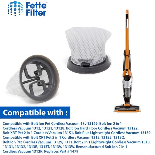 Fette Filter - Hand Vacuum Filter Compatible with Bissell Bolt Stick. Compare to Part # 1479 (pack of 6)