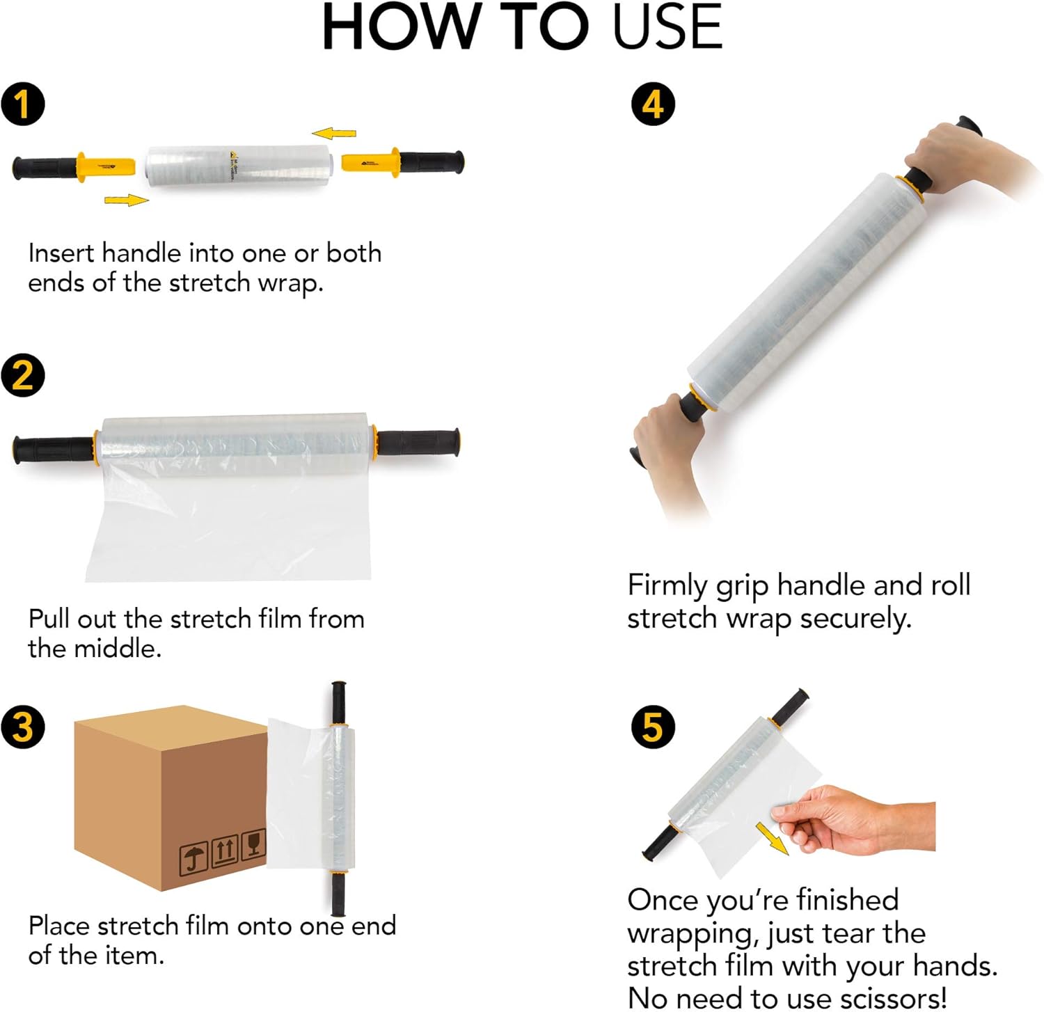 Modern Innovations 15-Inch Heavy-Duty Clear Stretch Wrap Roll - 1000 Feet with Handles for Moving & Packing