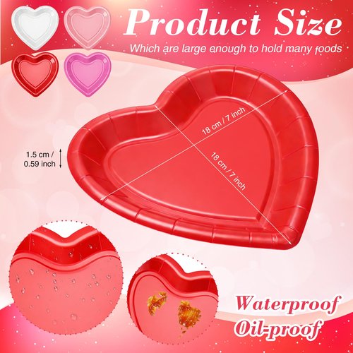 Remerry 200 Pcs Heart Paper Plates Heart Shape Party Plates Wedding Party Supplies Disposable Paper Tableware for Appetizer Lunch Dinner and Dessert (Red,Pink,Rose Pink,White)