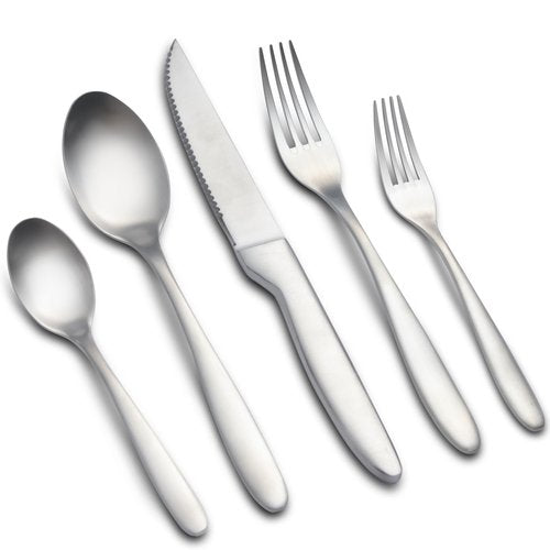 40 Pieces Silverware Set, Stainless Steel Flatware Set for 8, Matte Satin Polished Cutlery Set Include Forks Spoons and Knives, Dishwasher Safe Utensils Set for Home Restaurant