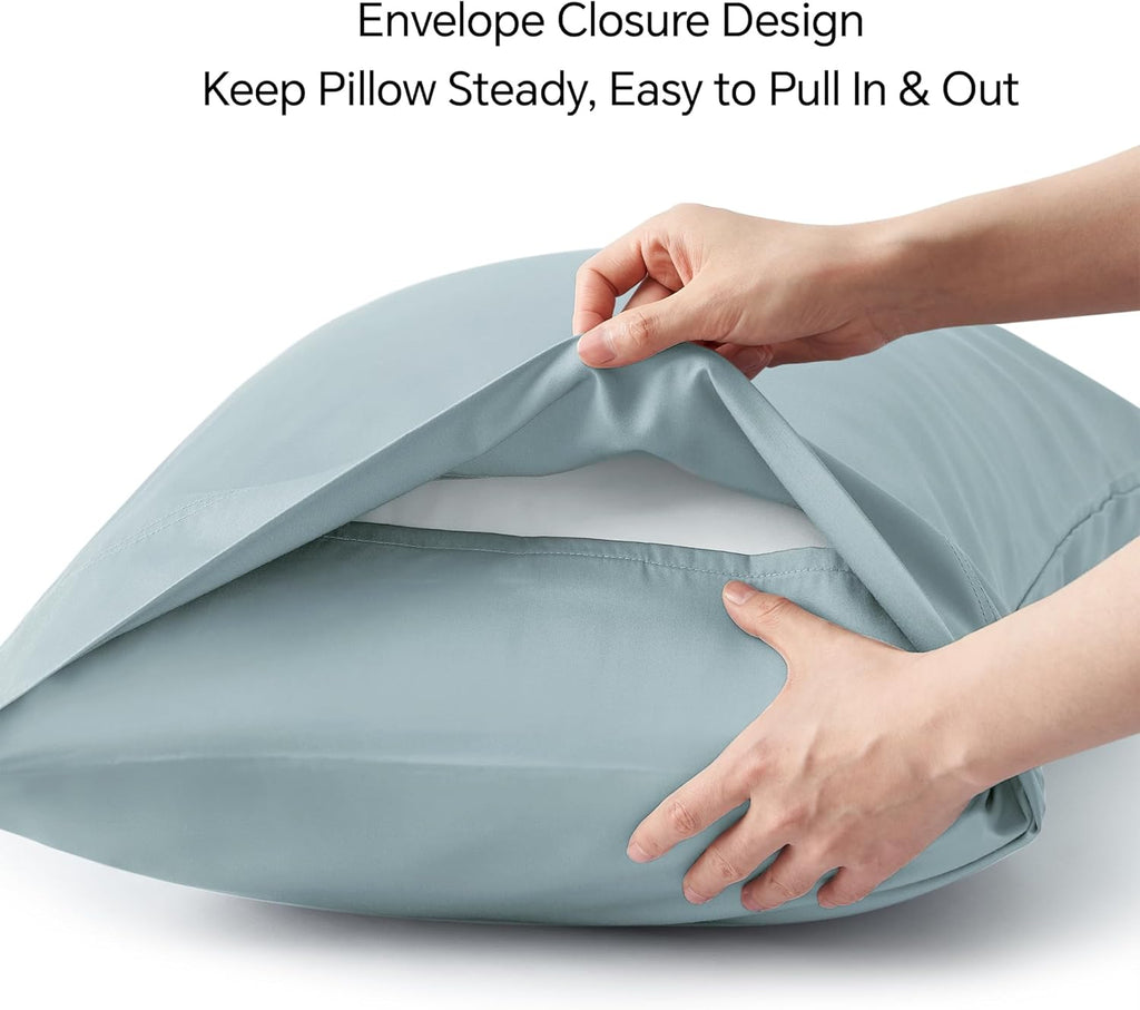 BEDELITE Cooling Pillow Cases - Silky Soft Bamboo Rayon Set of 2 | Standard Size 20"x26" - Haze Blue
