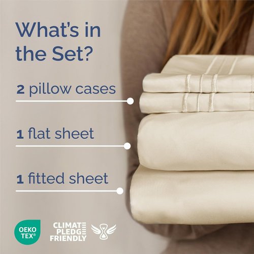 King Size 4 Piece Sheet Set | Comfy Cooling Sheets - Hotel Luxury Quality - Deep Pocket, Wrinkle-Free, Off White