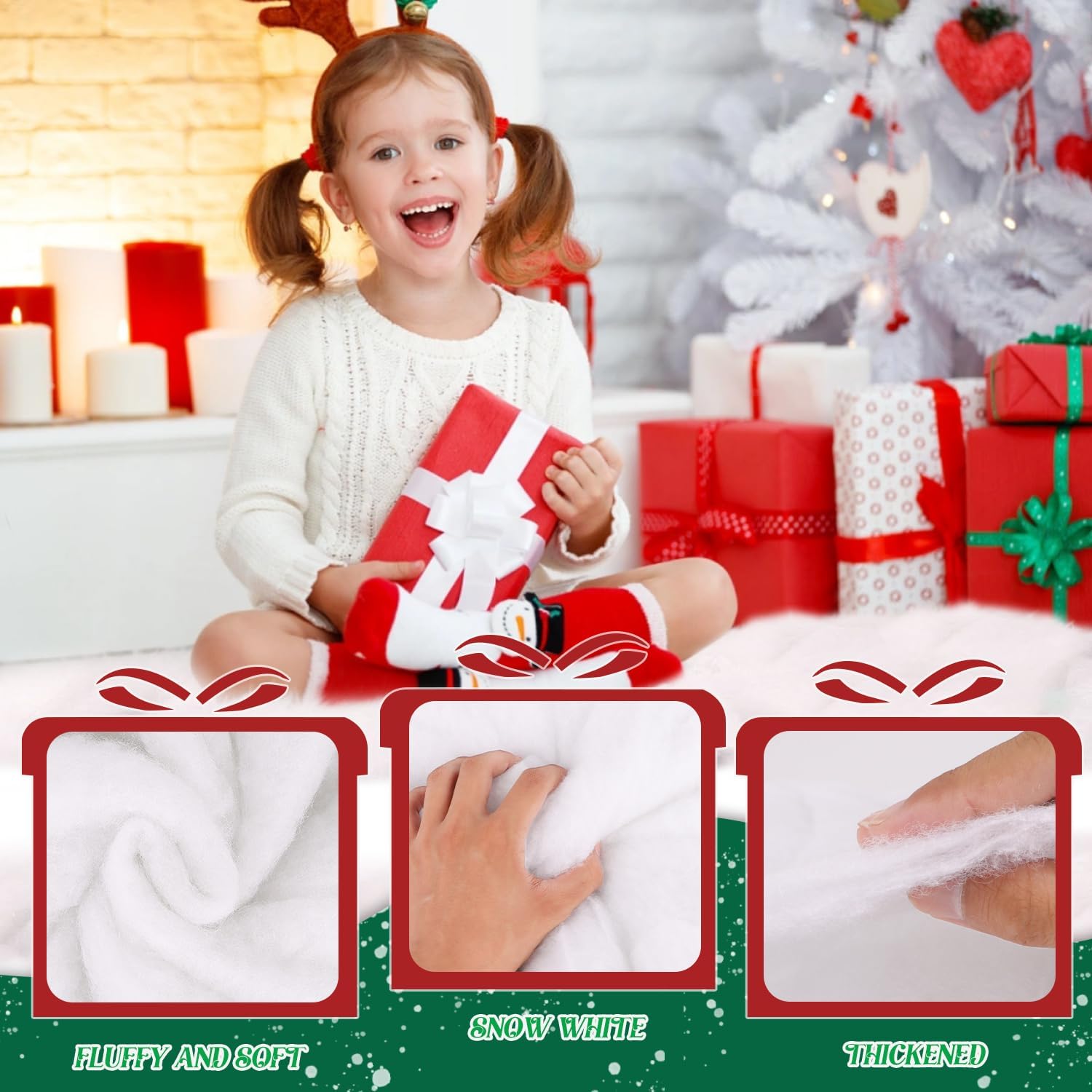SULOLI Christmas Snow Blanket - 3 x 8 Ft Soft Artificial Snow for Holiday Decor & Table Runners