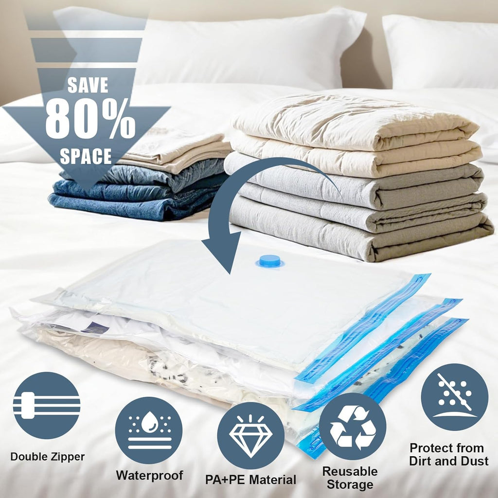 Skiennix Jumbo Vacuum Storage Bags - Extra Large Compression Bags with Hand Pump for Clothing & Bedding