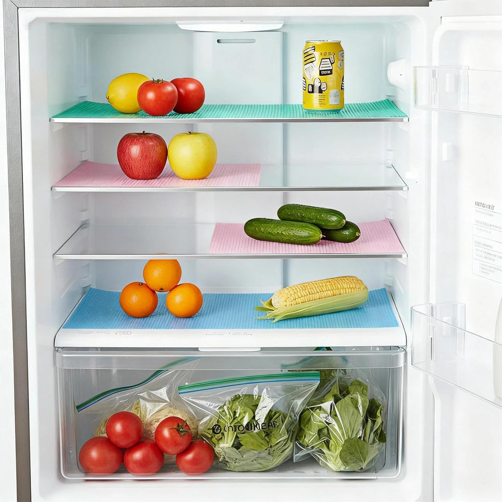 Skiennix 6 Pack Fridge Shelf Liners - Washable Waterproof Mats | Non-Slip, Cut-to-Fit, 3 Colors (Pink/Green/Blue)