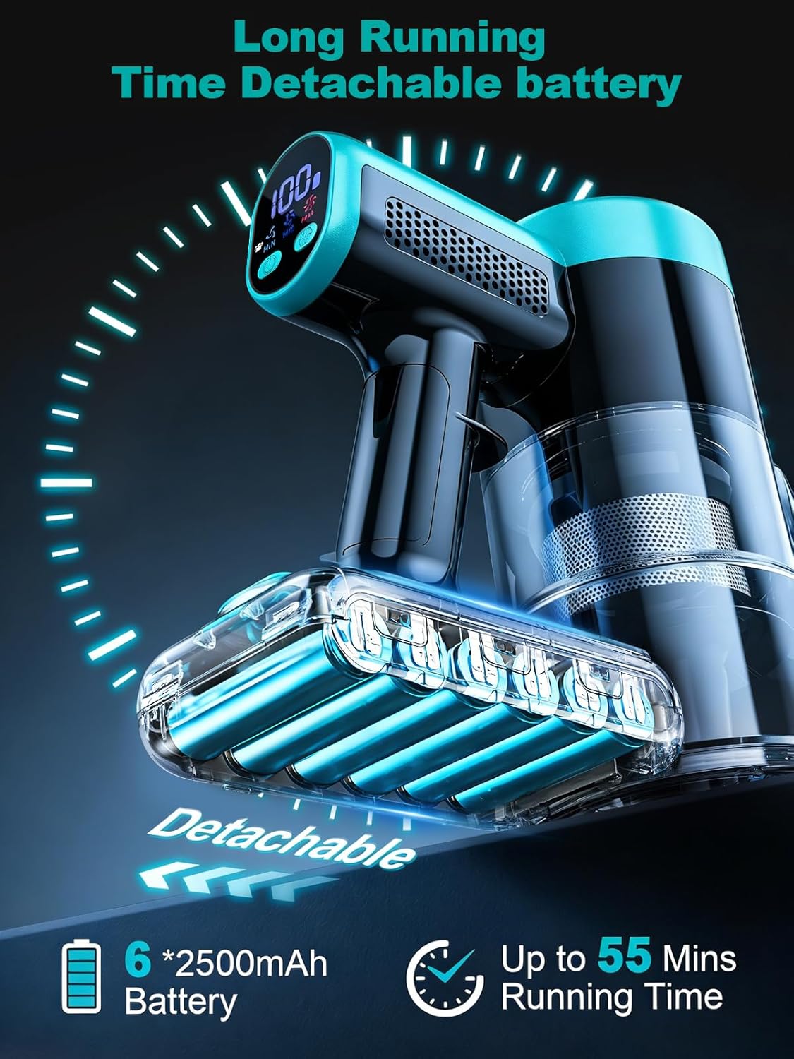 Skiennix Cordless Vacuum Cleaner - 58Kpa 10-in-1 Design with 55 Minutes Runtime & LED Display | Anti-Tangle, Wall Mount Charging (Cyan)