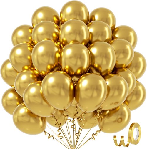 Awenztech Metallic Gold Balloons - 12 Inch Chrome Latex Balloons | 50pcs for Graduation & Wedding Decor
