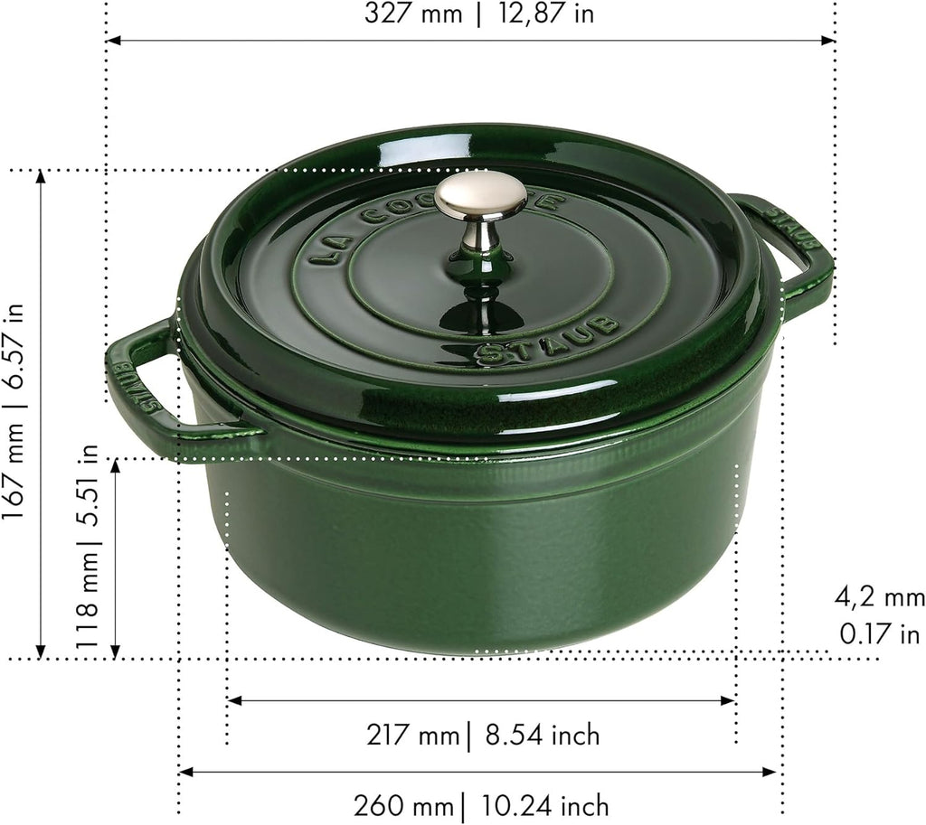 Staub 5.5 Quart Round Cocotte - Elegant Basil Color for Perfect Cooking and Serving