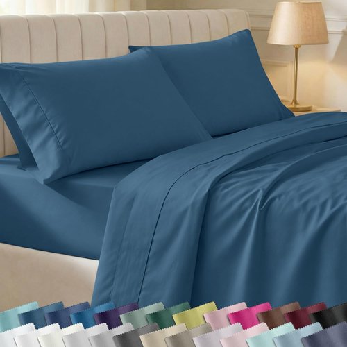 California Design Den Twin Bed Sheet Set - 100% Cotton, 400 Thread Count, Silky Sateen Weave - Peacock Blue