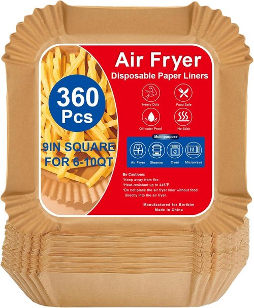 Boribim Air Fryer Paper Liners - 360 PCS Non-Stick & Oil Proof Parchment for 6-10QT Baskets