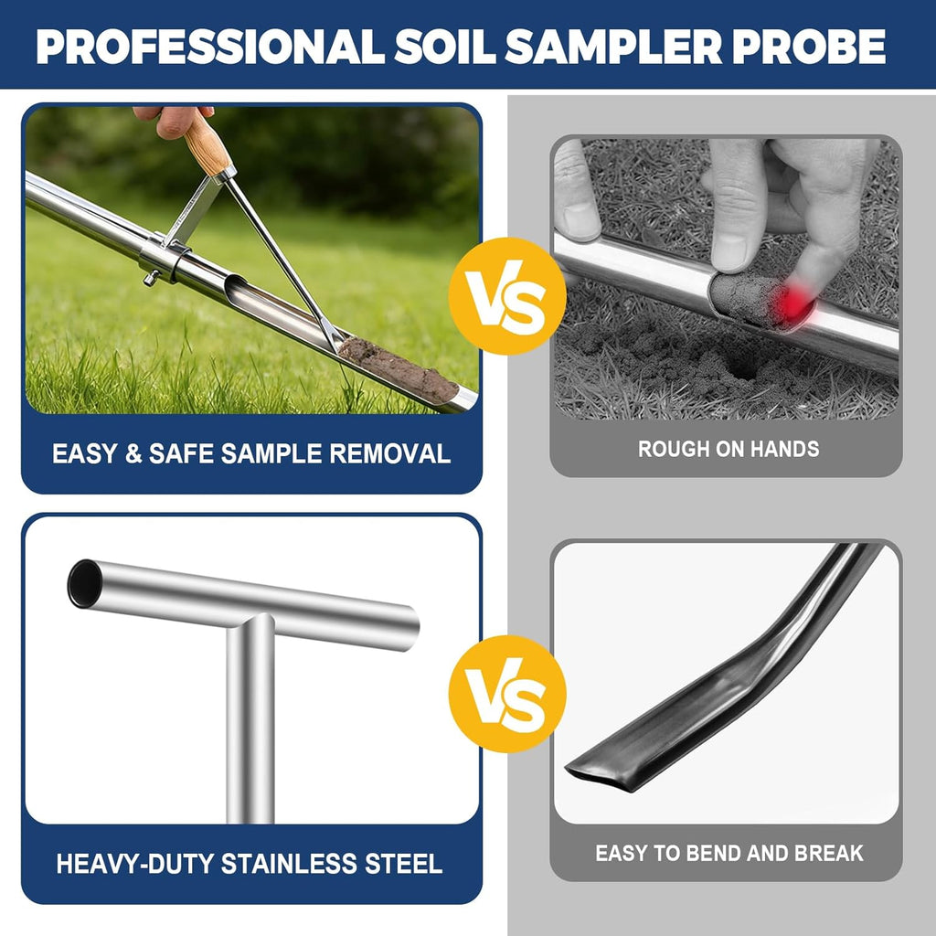 Skiennix 36-Inch Soil Sampler Probe - Heavy-Duty Stainless Steel Tool with T-Handle for Lawn & Garden Testing