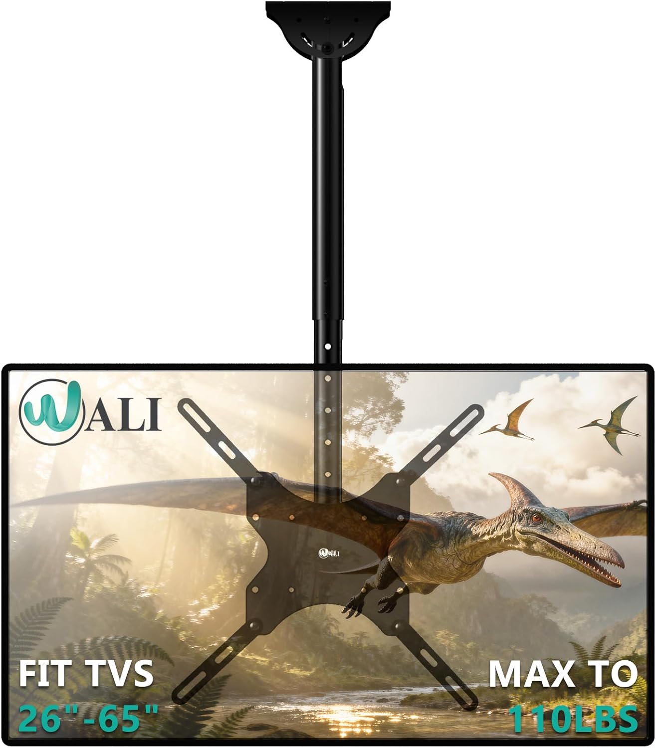 WALI Ceiling TV Mount - Adjustable Bracket for 26-65 Inch 4K TVs | Supports Up to 110 lbs, Black
