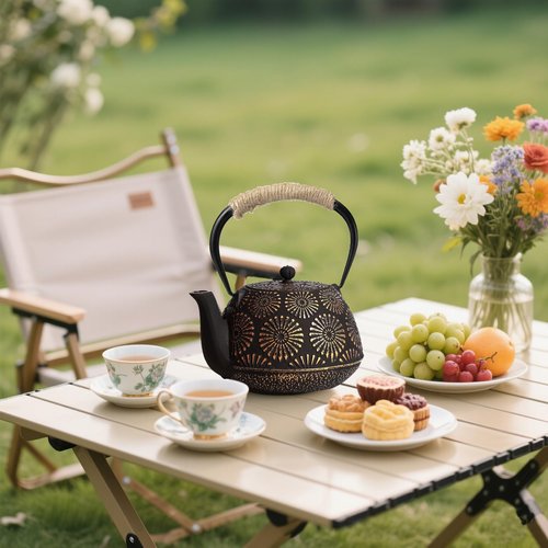 Japanese Tetsubin Cast Iron Teapot, 40oz (1200ml) Enamel-Coated Stovetop Kettle with Stainless Steel Infuser & Heat-Resistant Handle, Traditional Iron Pot for Tea Ceremony (Black Gold)