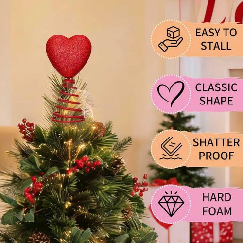 5 Inch Mini Valentine Day Hearts Tree Topper Glitter Tree Topper for Mini Trees Heart Decorations for Valentine's Day Party Holiday Ornament Home Decoration (Red)