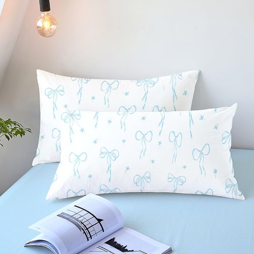 Bildenly Comforter Set Full Size White - Light Blue Bow Quilt Bedding Set 3 Pieces, Comforter Set Full, Soft & Lightweight Comforter(79‘’ x 90‘’) for Girl All Season & 2 Pillow Cases(30‘’x20‘’)