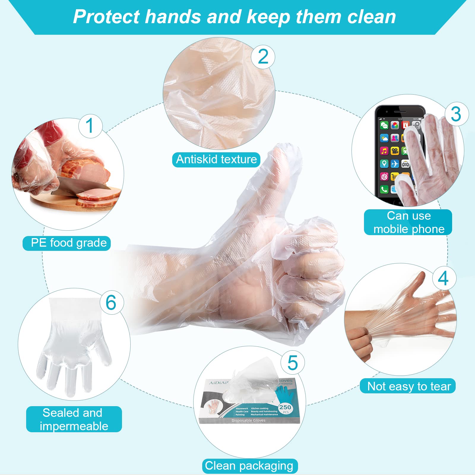 AiDiAiLa 800PCS Disposable Plastic Gloves For Isolating Bacterial Stains That Can Come Into Direct Contact With Food…