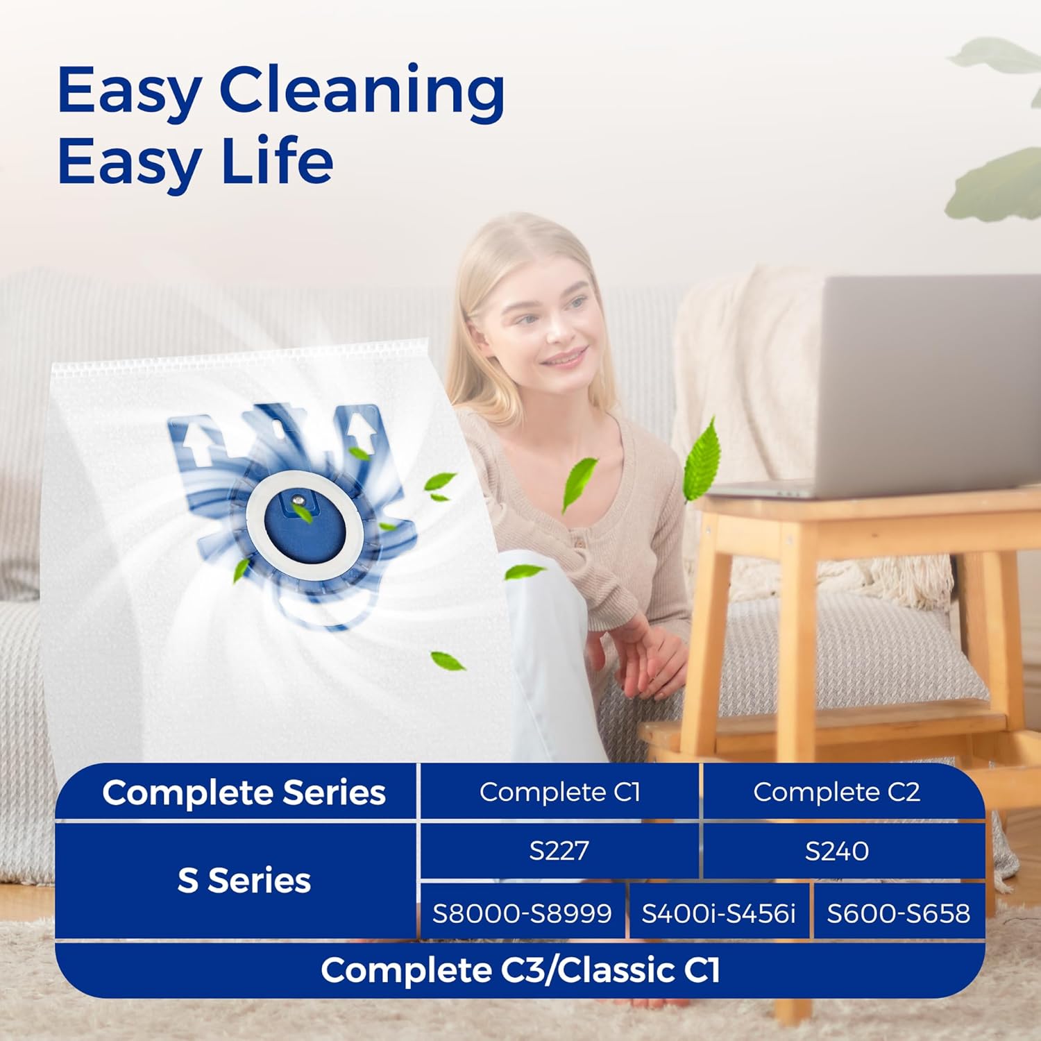 Miele Vacuum Cleaner Bags - 9 Packs of 3D Efficiency AirClean Bags with Filters | Fits Classic C1, C2, C3 Series