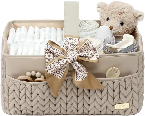 Luxurious Baby Diaper Caddy - Stylish Nursery Storage Basket for Newborn Essentials | Beige Organizer Tote