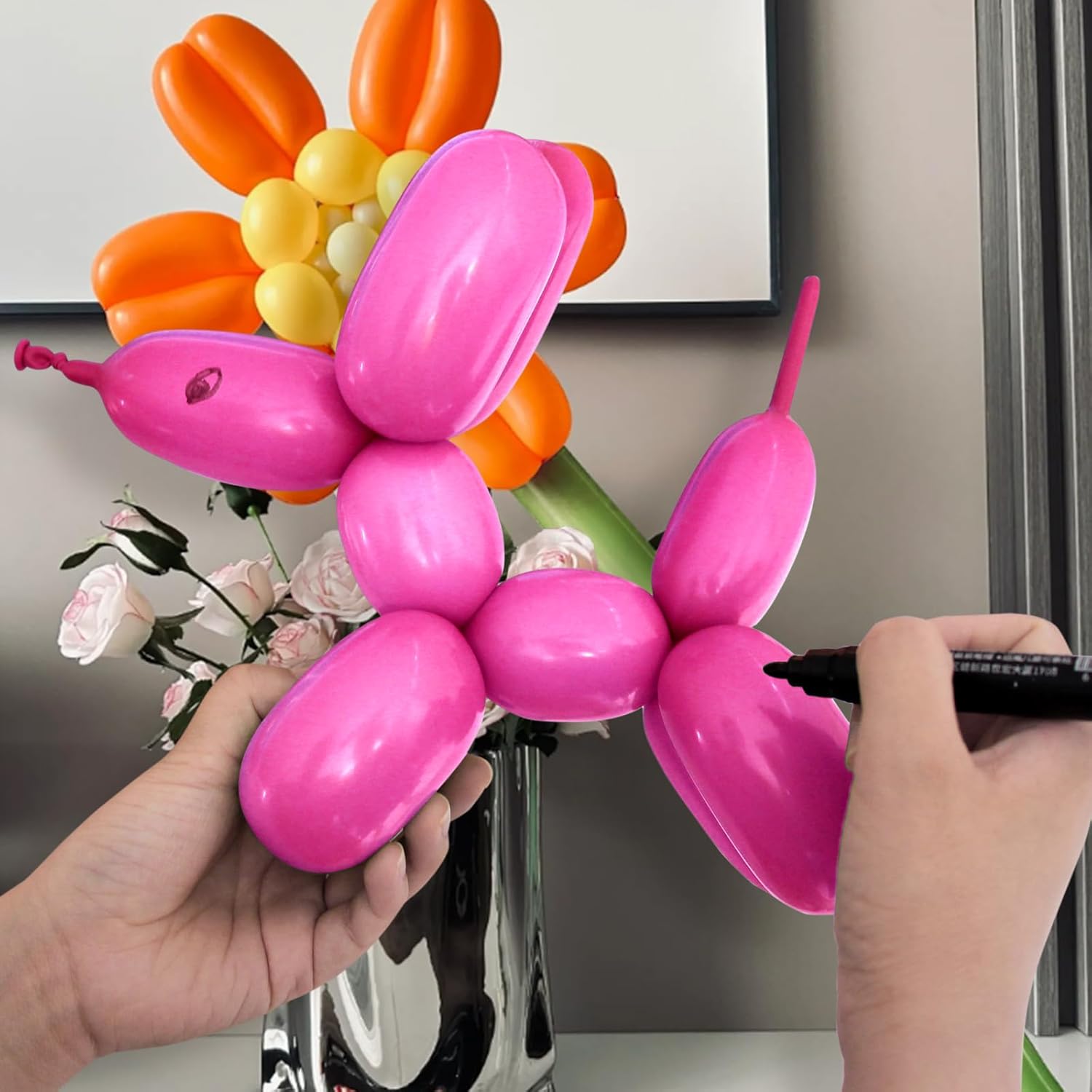 Skiennix 100Pcs Hot Pink 260Q Balloons - Thick Latex Twisting Balloons for Animal Models | Ideal for Halloween & Birthdays