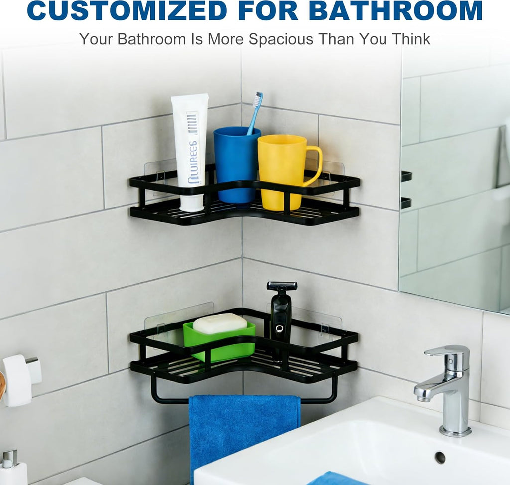 Skiennix Shower Caddy - Rustproof Bathroom Organizer with Shampoo Holder | 2 PCS Black Shelves