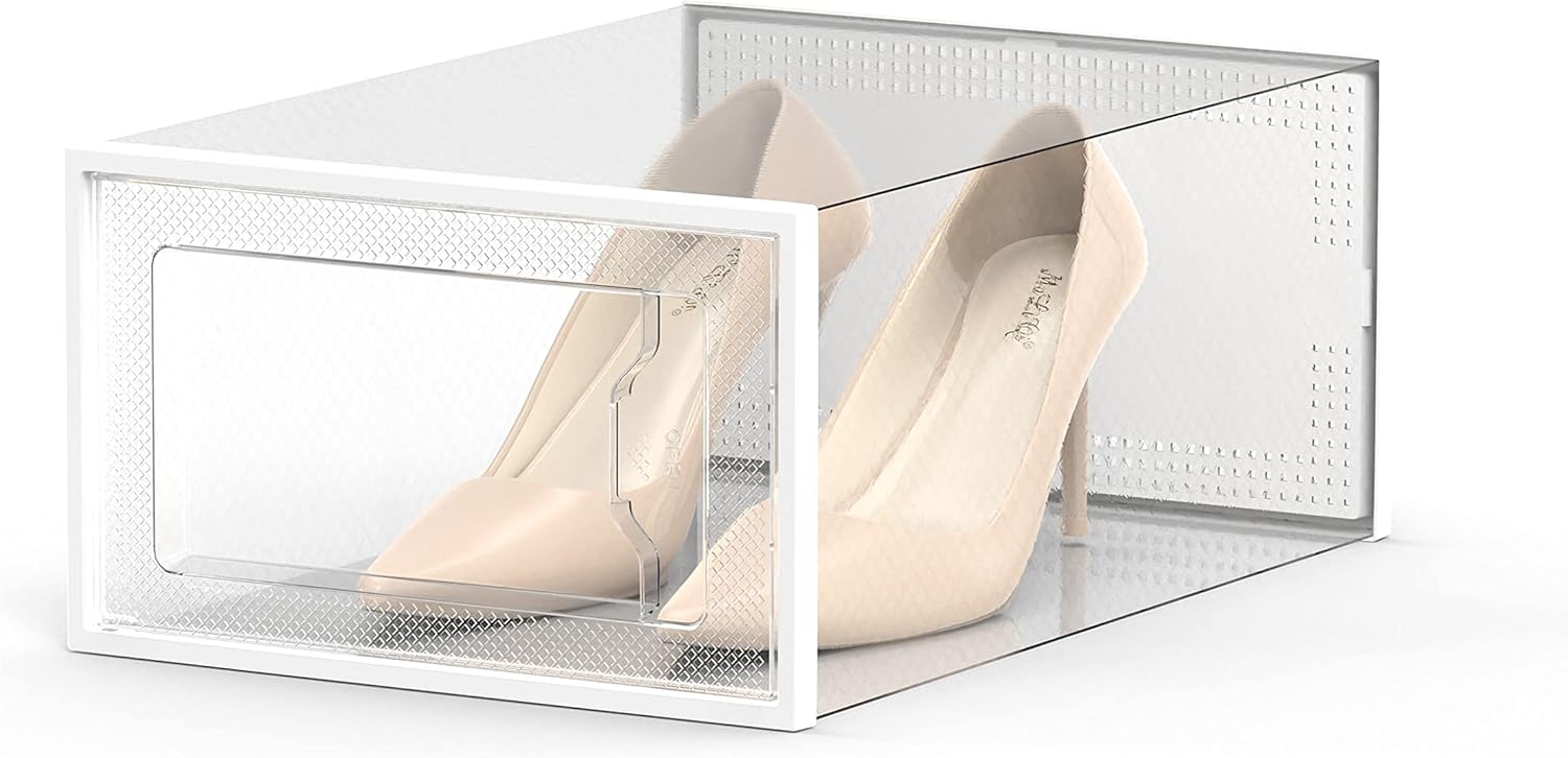 SEE SPRING Shoe Storage Box - 12 Pack Clear Plastic Stackable Organizer for Closet | Space-Saving Design