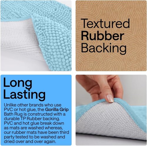 GORILLA GRIP Bath Rug Mat - Thick Soft Absorbent Chenille | Quick Dry Microfiber, 36x24, Washable Sky