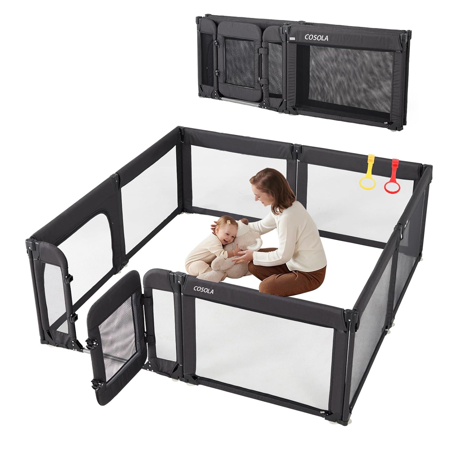 Skiennix Large Baby Playpen - Adjustable Foldable Indoor & Outdoor Fence, 79x71 Inch, Black