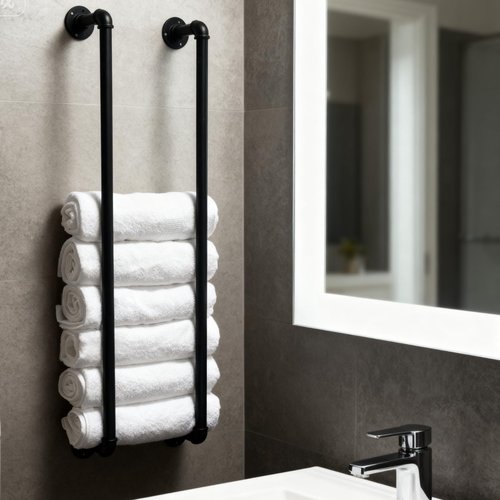 Towel Racks for Bathroom Wall Mounted 36 Inch,Industrial Pipe Storage Organizer Towel Holder(Black)