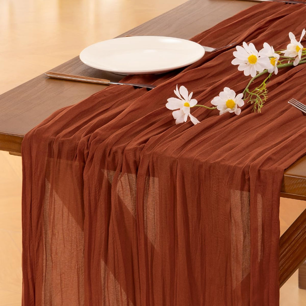 Socomi Terracotta Table Runner - 14FT Boho Rustic Cheesecloth for Spring Easter Decor