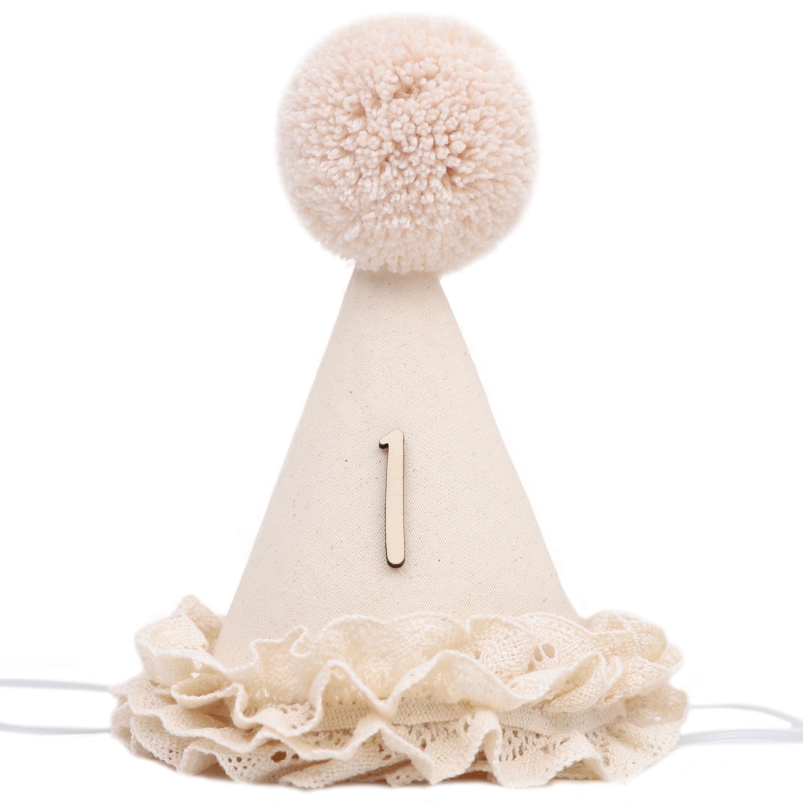 WAHAWU Lace 1st Birthday Hat - Sweet One Birthday Decorations,Lace Flower Princess Party Crown,Beige Cone Hat for Cake Smash,First Floral Party Headwear Photo Prop